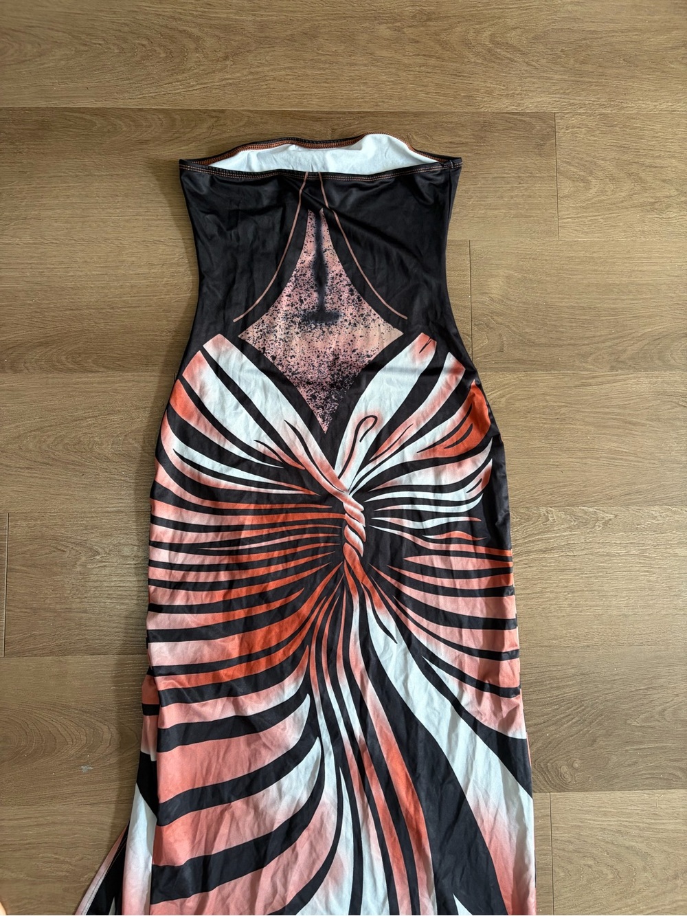 Strapless Orange & Black Printed Maxi Dress - Picture 5 of 6